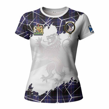 Dunlop Tartan Women T shirt with Family Crest and Lion Rampant Grunge Style
