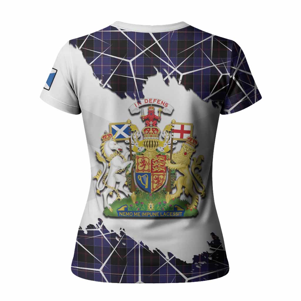 Dunlop Tartan Women T shirt with Family Crest and Lion Rampant Grunge Style