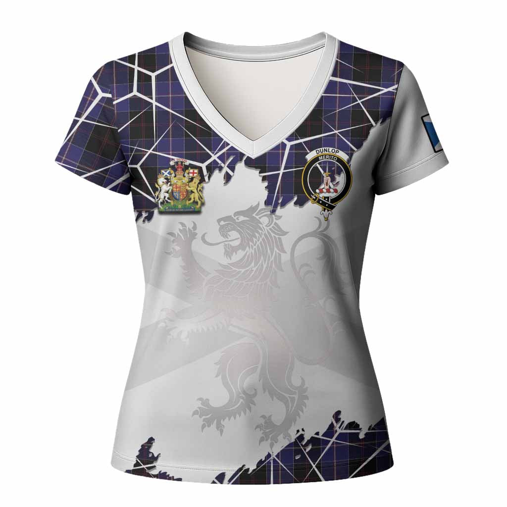 Dunlop Tartan Women T shirt with Family Crest and Lion Rampant Grunge Style