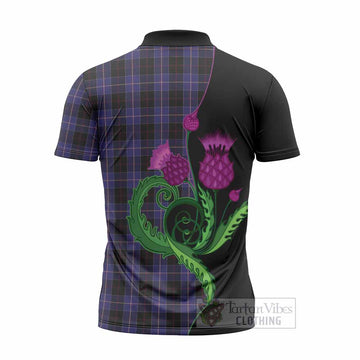 Dunlop Tartan Zipper Polo Shirt Traditional Scottish Thistle