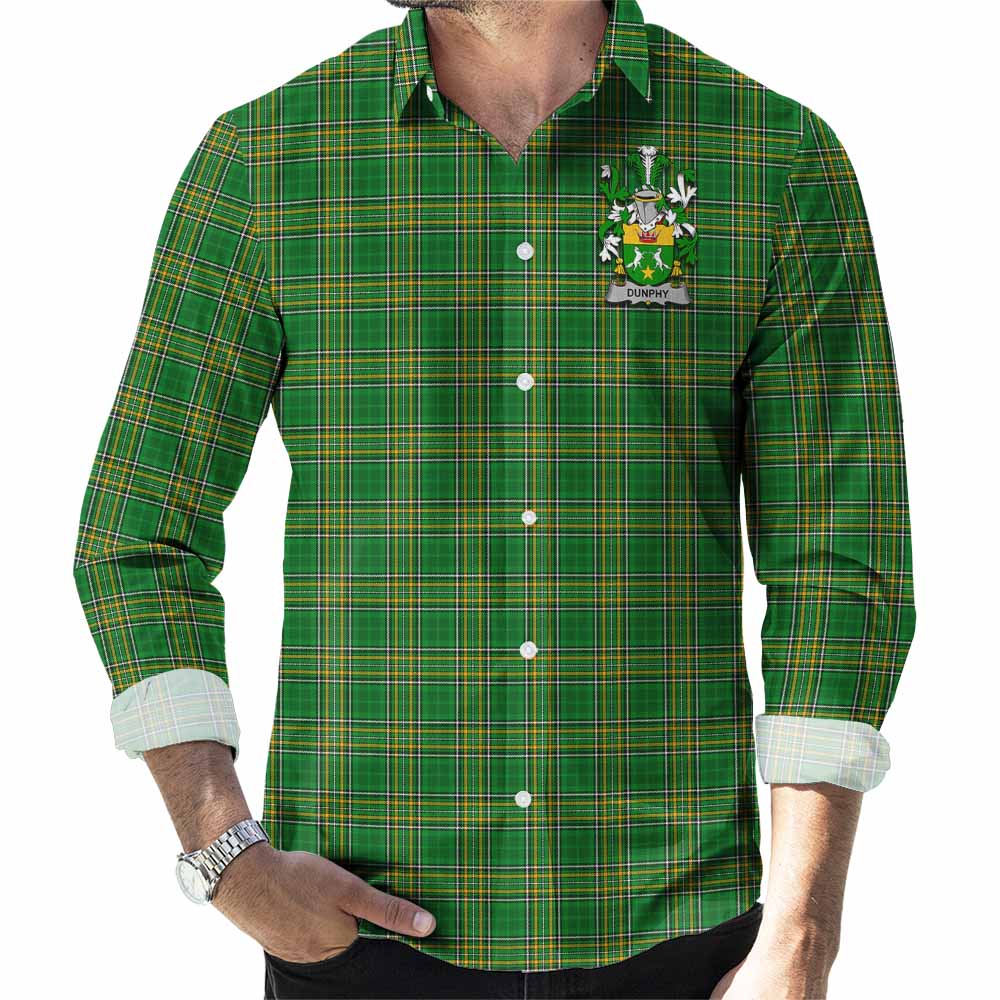 Dunphy Irish Clan Tartan Long Sleeve Button Up with Coat of Arms Men's Shirt - Tartan Vibes Clothing