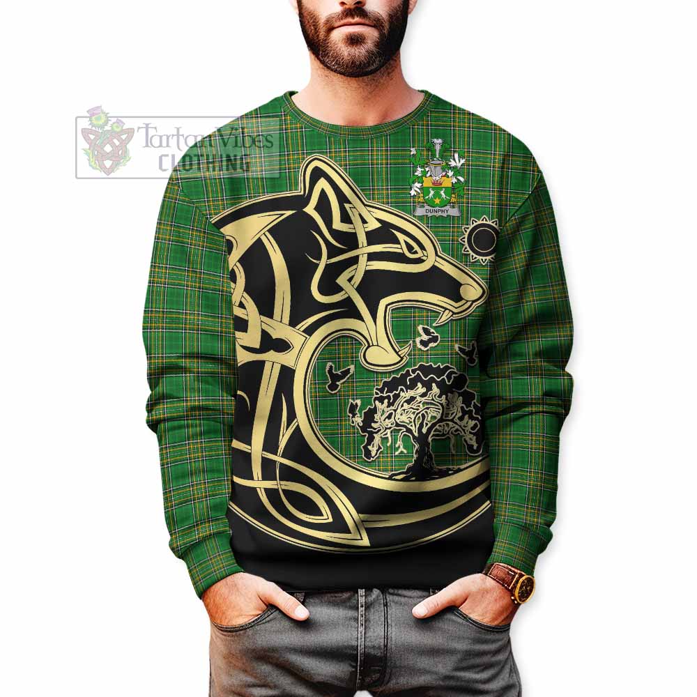 Dunphy Irish Tartan Sweatshirt with Coat of Arms Celtic Wolf Style - Tartan Vibes Clothing