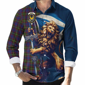 Durie Tartan Family Crest Long Sleeve Button Shirt with Scottish Majestic Lion Men's Shirt S - Tartan Vibes Clothing