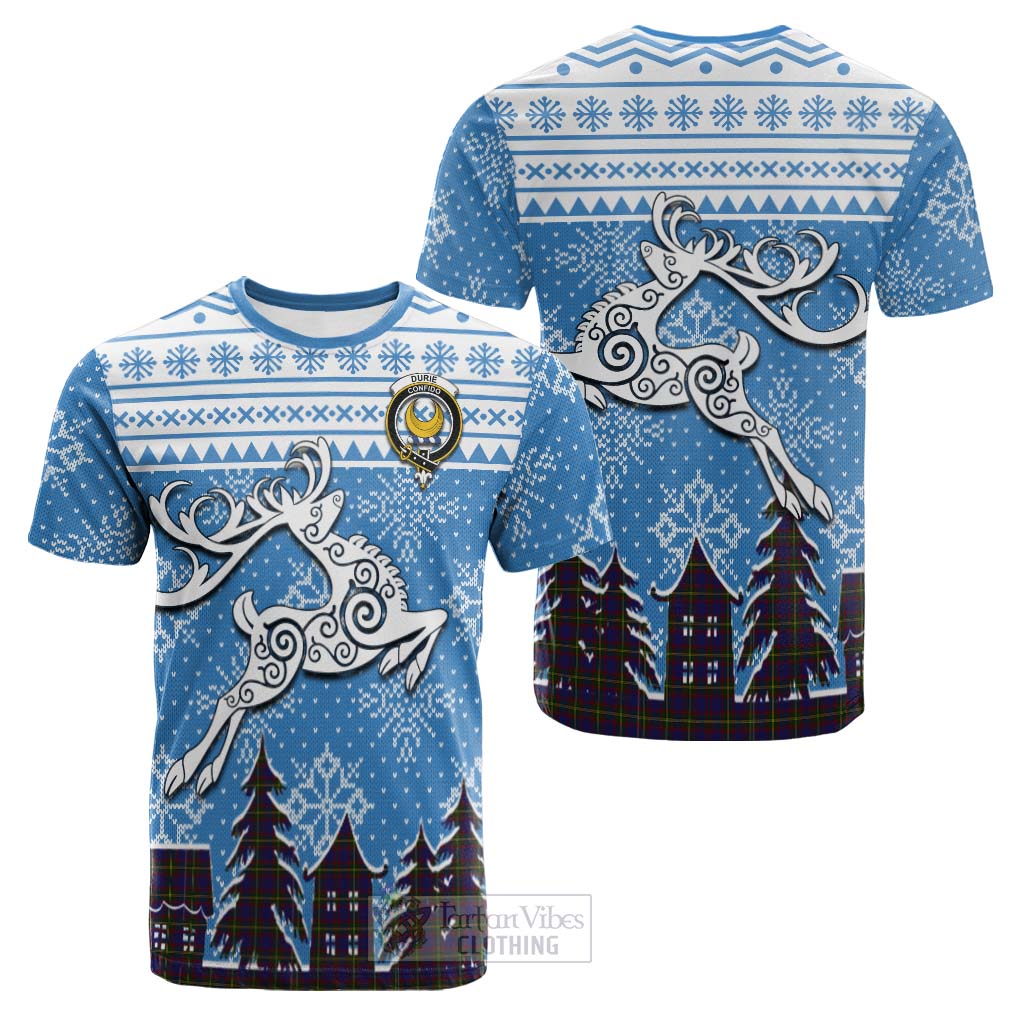 Durie Clan Christmas Cotton T-shirt Celtic Reindeer Style Kid's Shirt - Tartan Vibes Clothing
