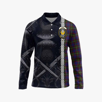 Durie Tartan Long Sleeve Polo Shirt with Family Crest Cross Sword Thistle Celtic Vibes Unisex - Tartan Vibes Clothing