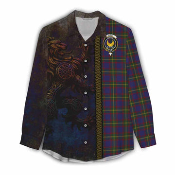 Tartan Vibes Clothing Durie Tartan Family Crest Women's Casual Shirt Alba Gu Brath Be Brave Lion Ancient Style