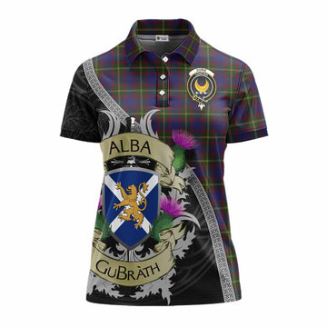 Durie Tartan Family Crest Women's Polo Shirt Lion Rampant Royal Thistle Shield Celtic Inspired Women - Tartan Vibes Clothing