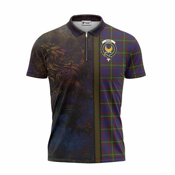 Tartan Vibes Clothing Durie Tartan Family Crest Zipper Polo Shirt Alba Gu Brath Be Brave Lion Ancient Style