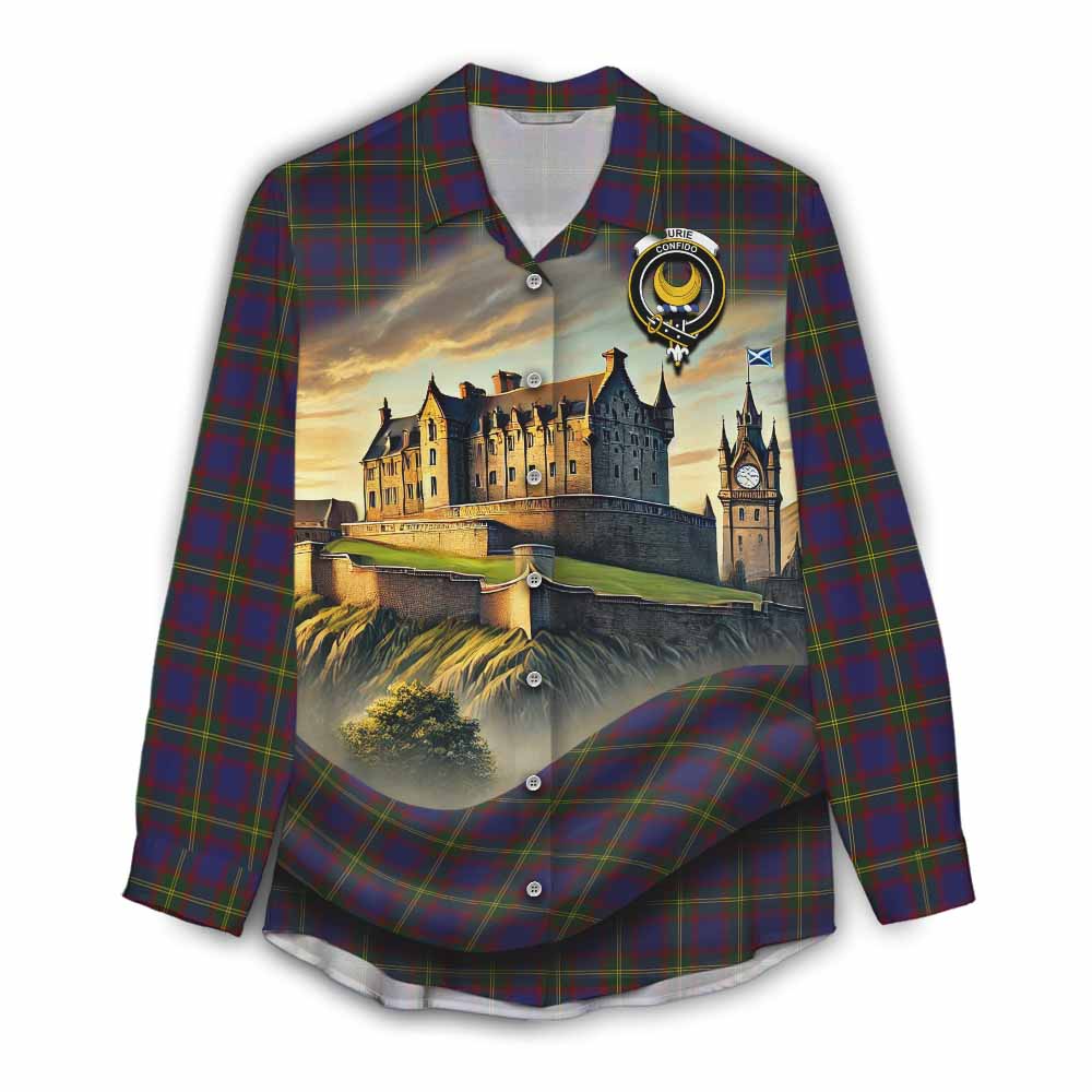 Durie Tartan Family Crest Women's Casual Shirt with Scottish Ancient Castle Style Female - Tartan Vibes Clothing