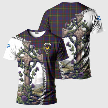 Durie Tartan T-Shirt with Family Crest and St. Andrew's Cross Accented by Thistle Vines Kid's Shirt - Tartan Vibes Clothing