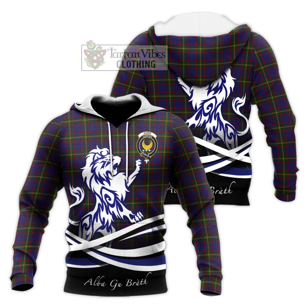Durie Tartan Knitted Hoodie with Alba Gu Brath Regal Lion Emblem Unisex Knitted Pullover Hoodie - Tartan Vibes Clothing