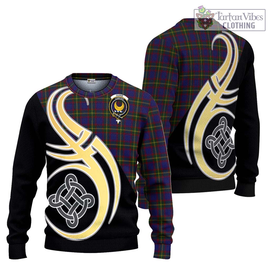 Durie Tartan Ugly Sweater with Family Crest and Celtic Symbol Style Unisex - Tartan Vibes Clothing