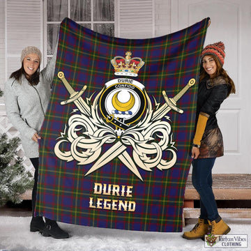 Durie Tartan Blanket with Clan Crest and the Golden Sword of Courageous Legacy X-Large 59 x 79 inches 150 x 200 cm - Tartan Vibes Clothing