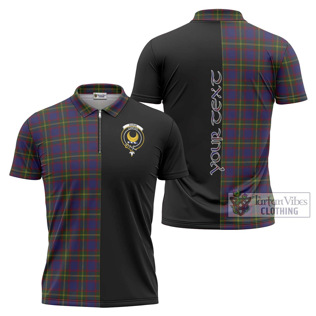 Durie Tartan Zipper Polo Shirt with Family Crest and Half Of Me Style Unisex - Tartanvibesclothing Shop