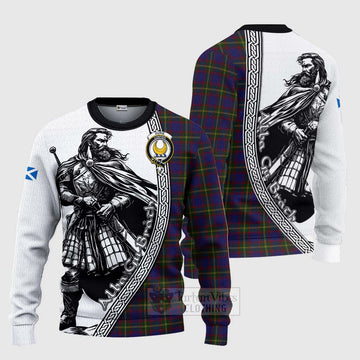 Tartan Vibes Clothing Durie Tartan Clan Crest Knitted Sweater with Highlander Warrior Celtic Style