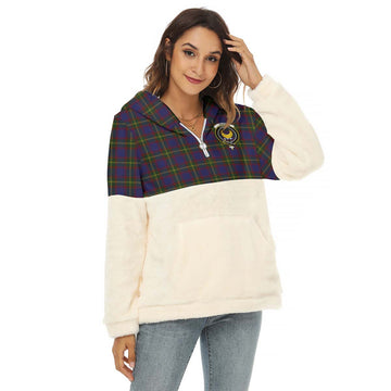 Durie Tartan Half Style Women's Borg Fleece Hoodie with Half Zip with Family Crest Female - Tartan Vibes Clothing
