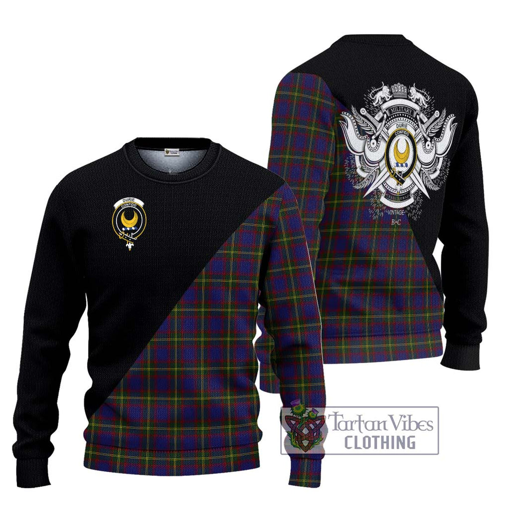 Durie Tartan Ugly Sweater with Family Crest and Military Logo Style Unisex - Tartan Vibes Clothing