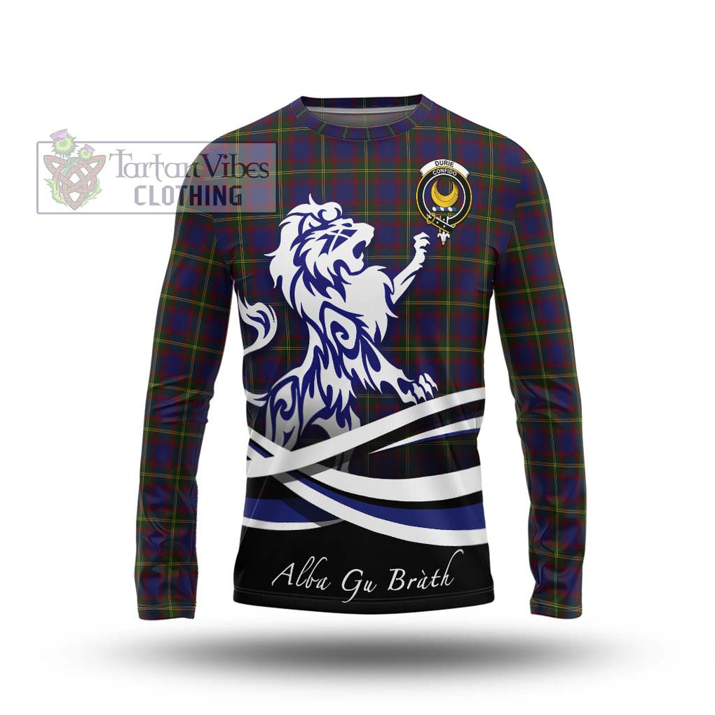 Durie Tartan Long Sleeve T-Shirt with Alba Gu Brath Regal Lion Emblem Unisex - Tartan Vibes Clothing