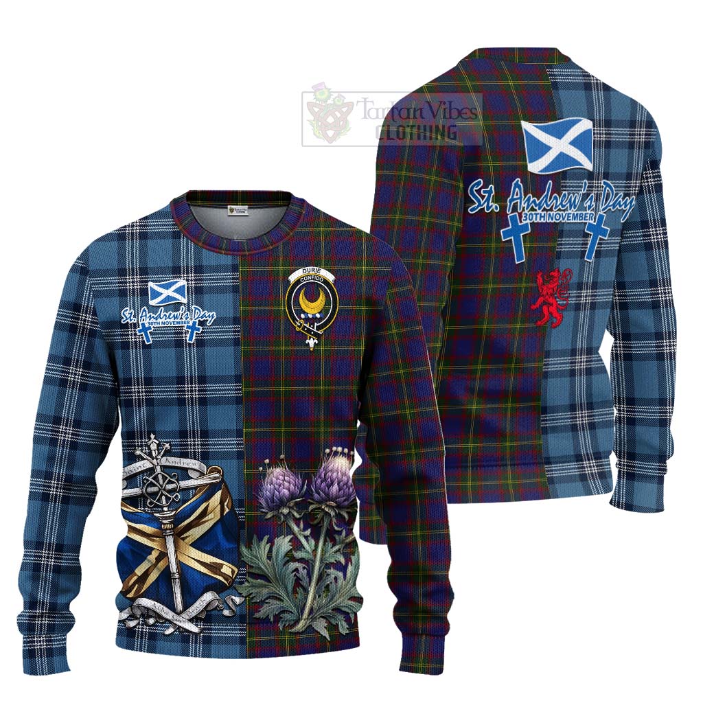 Durie Tartan Knitted Sweater Happy St. Andrew's Day Half Tartan Style Unisex - Tartan Vibes Clothing