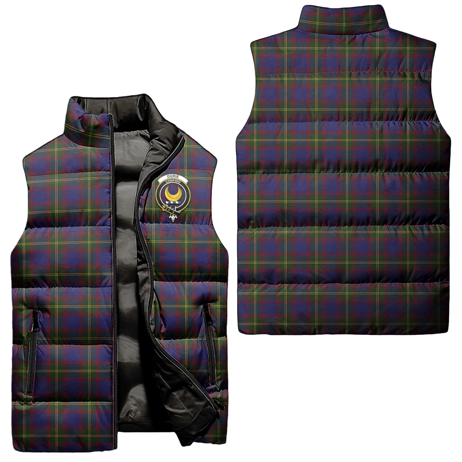 Durie Tartan Sleeveless Puffer Jacket with Family Crest Unisex - Tartan Vibes Clothing