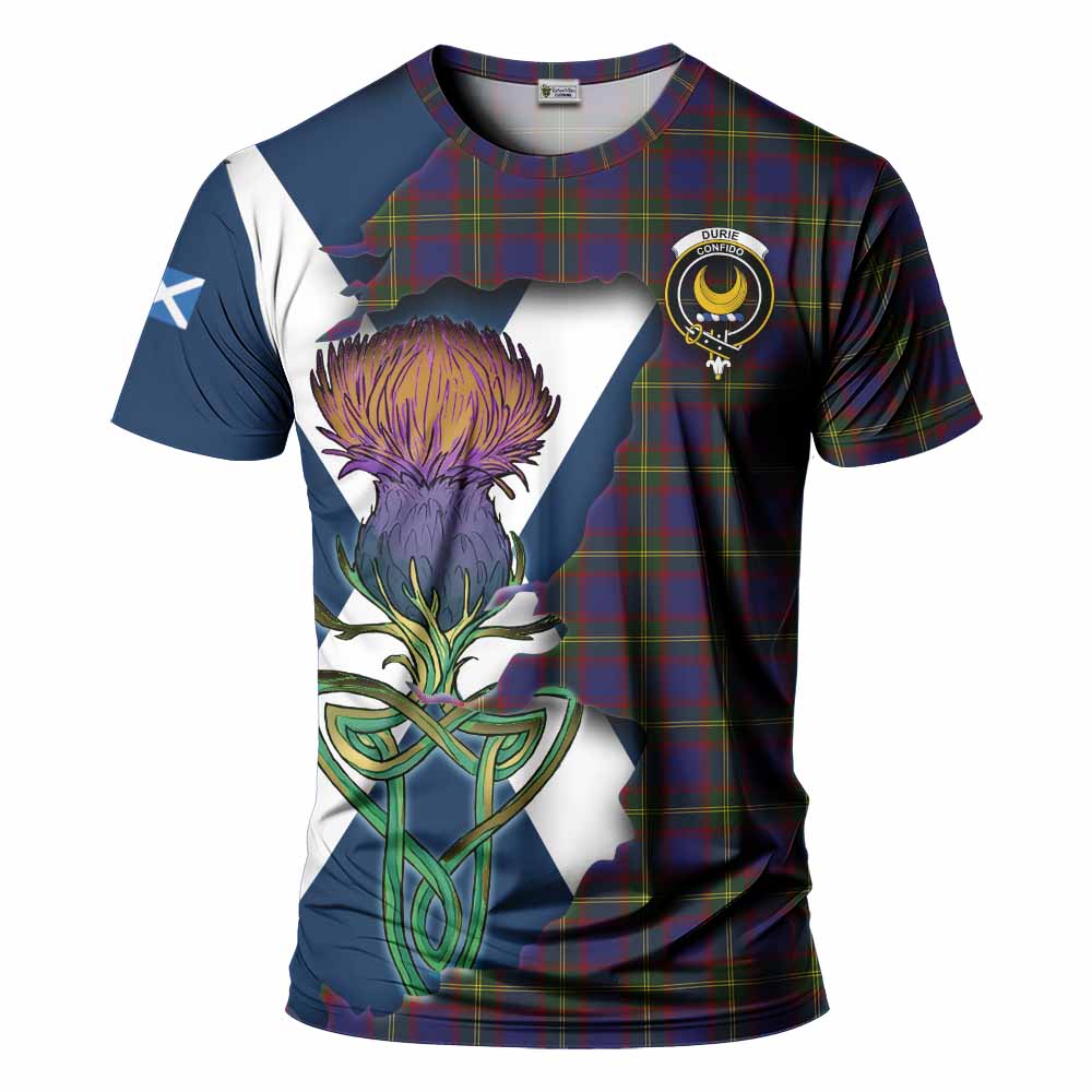 Tartan Vibes Clothing Durie Tartan Family Crest T-Shirt Scottish Thistle Celtic Inspired