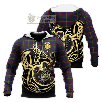 Durie Tartan Knitted Hoodie with Family Crest Celtic Wolf Style Unisex Knitted Pullover Hoodie - Tartan Vibes Clothing