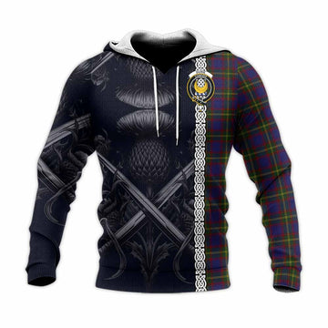 Durie Tartan Knitted Hoodie with Family Crest Cross Sword Thistle Celtic Vibes Unisex Knitted Pullover Hoodie - Tartan Vibes Clothing