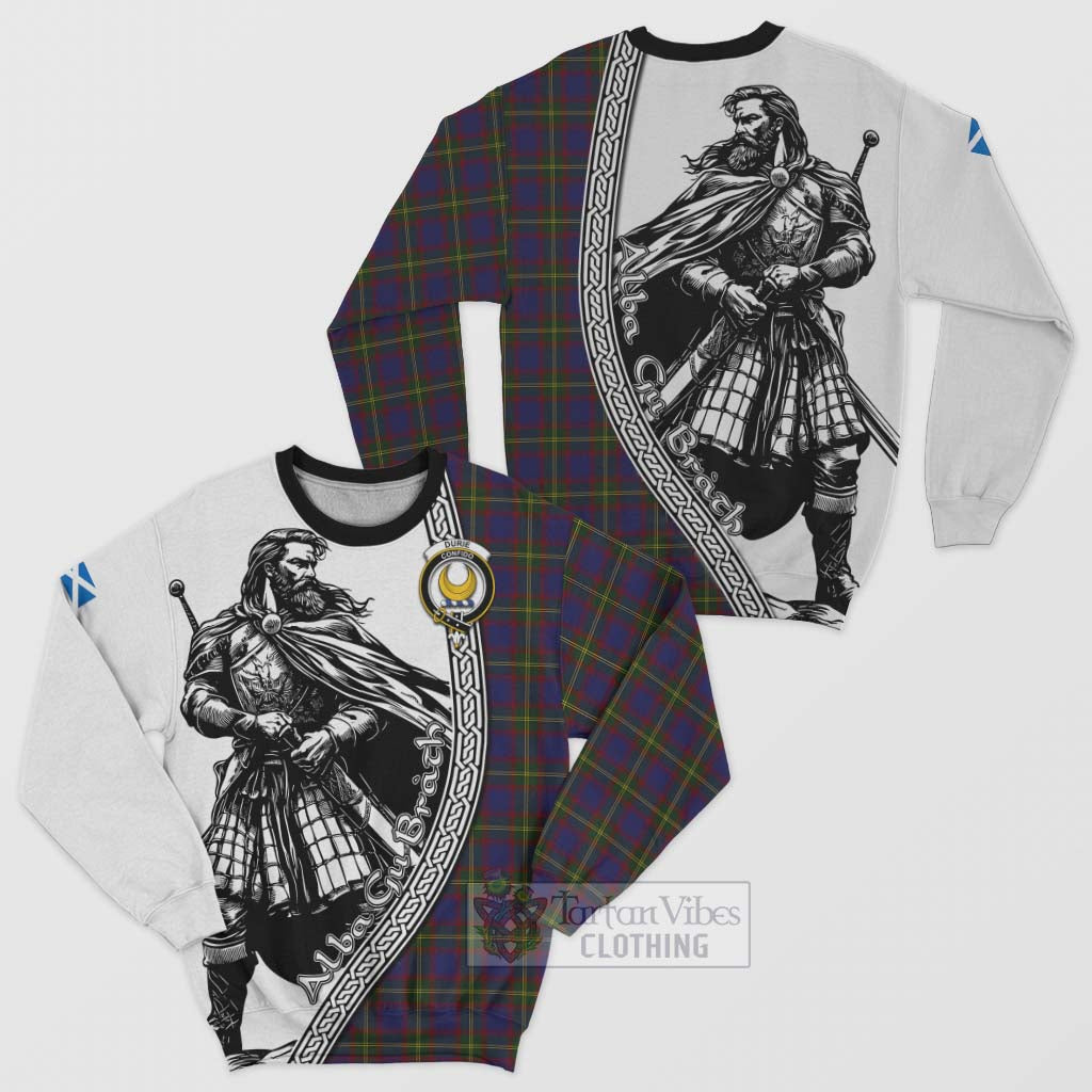 Durie Tartan Clan Crest Sweatshirt with Highlander Warrior Celtic Style Unisex - Tartan Vibes Clothing