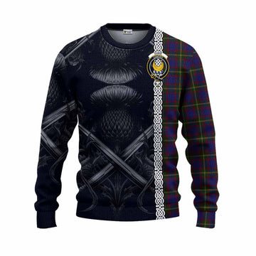 Durie Tartan Knitted Sweater with Family Crest Cross Sword Thistle Celtic Vibes Unisex - Tartan Vibes Clothing