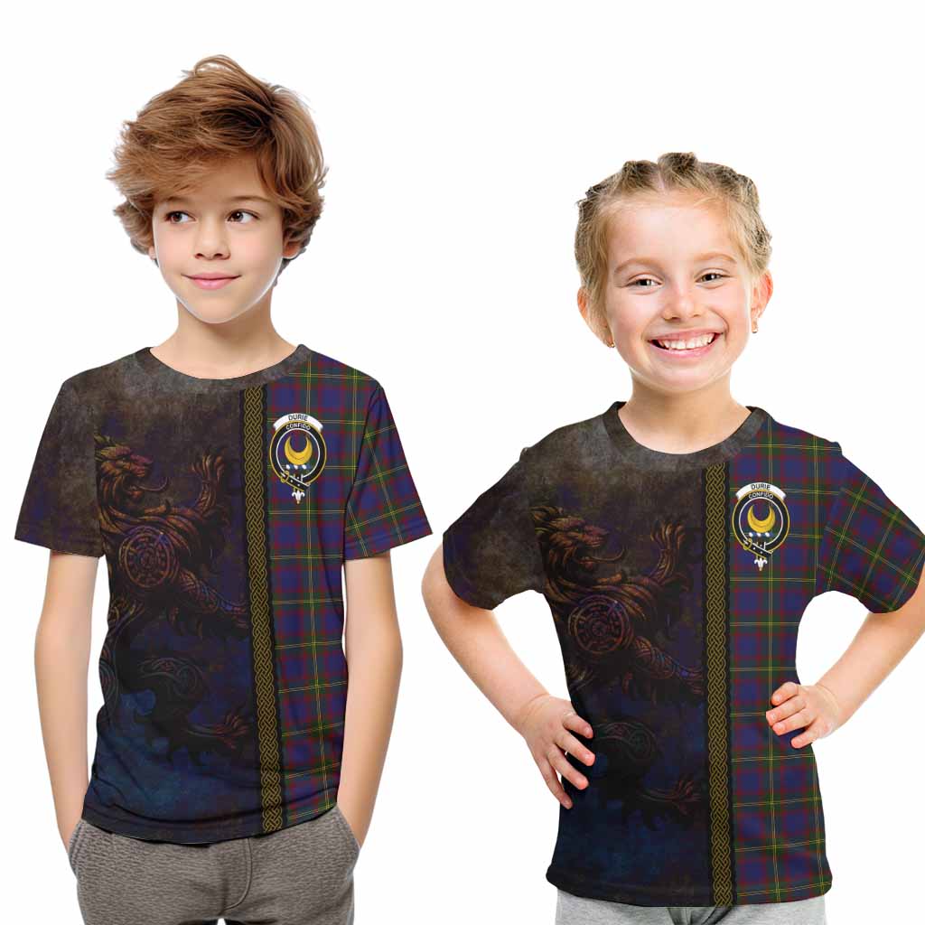 Tartan Vibes Clothing Durie Tartan Family Crest Kid T-Shirt Alba Gu Brath Be Brave Lion Ancient Style