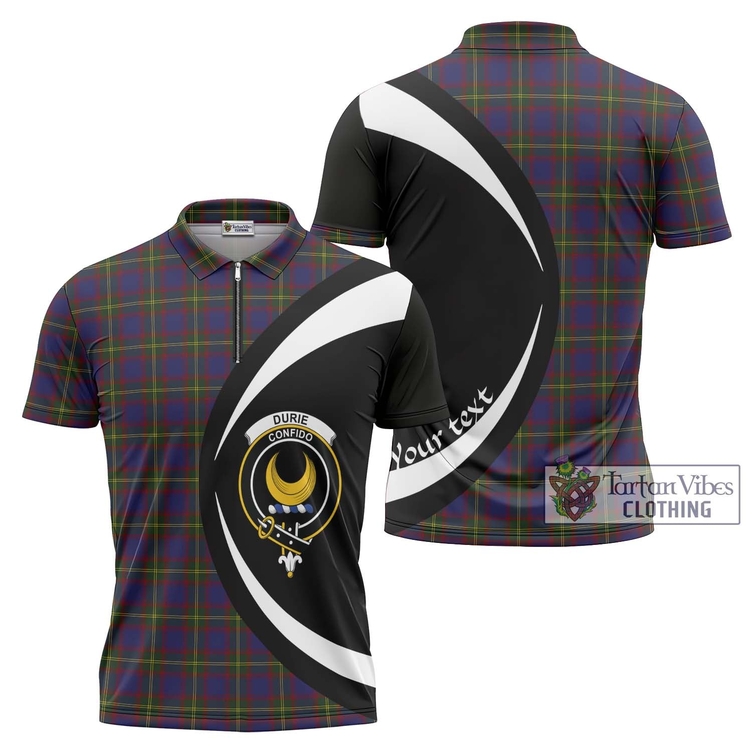 Durie Tartan Zipper Polo Shirt with Family Crest Circle Style Unisex - Tartan Vibes Clothing