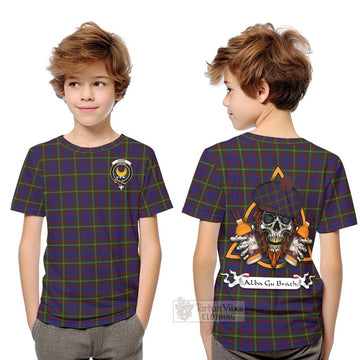 Durie Tartan Kid T-Shirt with Family Crest and Bearded Skull Holding Bottles of Whiskey Youth XL Size14 - Tartan Vibes Clothing