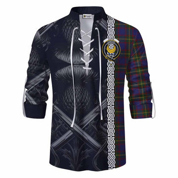 Durie Tartan Ghillie Kilt Shirt with Family Crest Cross Sword Thistle Celtic Vibes Men - Tartan Vibes Clothing