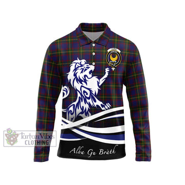 Durie Tartan Long Sleeve Polo Shirt with Alba Gu Brath Regal Lion Emblem Unisex - Tartan Vibes Clothing