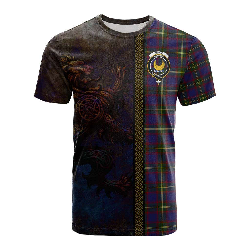 Tartan Vibes Clothing Durie Tartan Family Crest Cotton T-shirt Alba Gu Brath Be Brave Lion Ancient Style