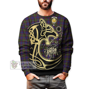 Durie Tartan Sweatshirt with Family Crest Celtic Wolf Style Unisex - Tartan Vibes Clothing