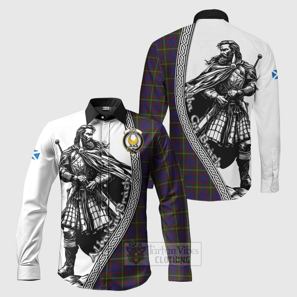 Durie Tartan Clan Crest Long Sleeve Button Shirt with Highlander Warrior Celtic Style Men's Shirt S - Tartan Vibes Clothing