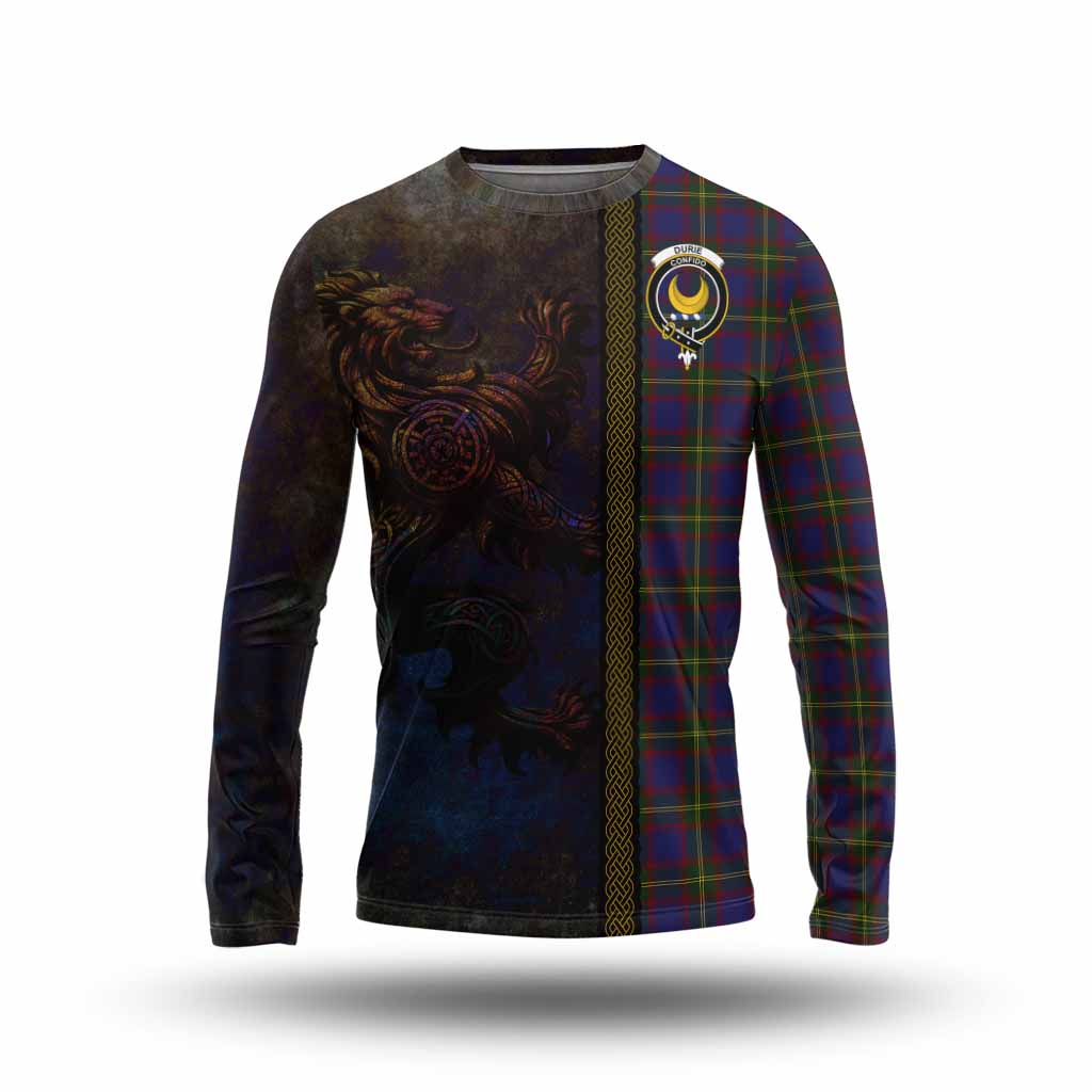 Tartan Vibes Clothing Durie Tartan Family Crest Long Sleeve T-Shirt Alba Gu Brath Be Brave Lion Ancient Style
