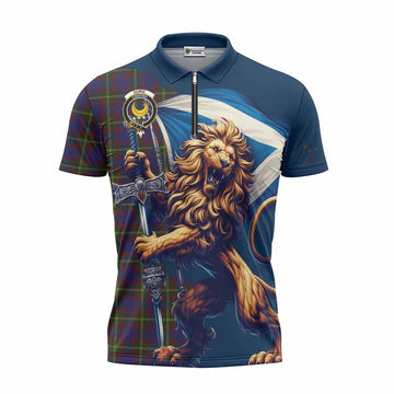 Durie Tartan Family Crest Zipper Polo Shirt with Scottish Majestic Lion Unisex - Tartan Vibes Clothing