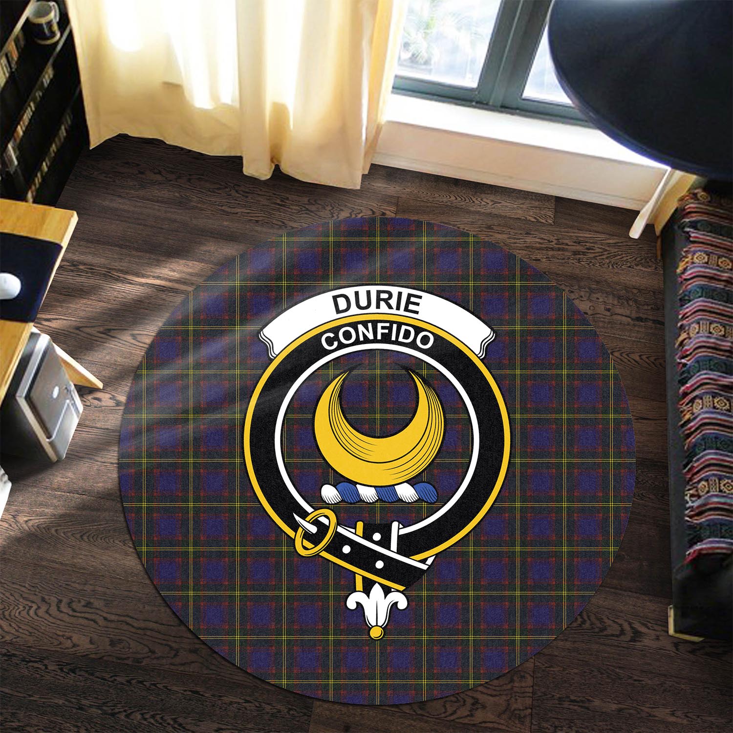 Durie Tartan Round Rug with Family Crest Premium Round Rug - Tartan Vibes Clothing