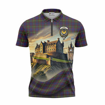 Durie Tartan Family Crest Zipper Polo Shirt with Scottish Ancient Castle Style Unisex - Tartan Vibes Clothing