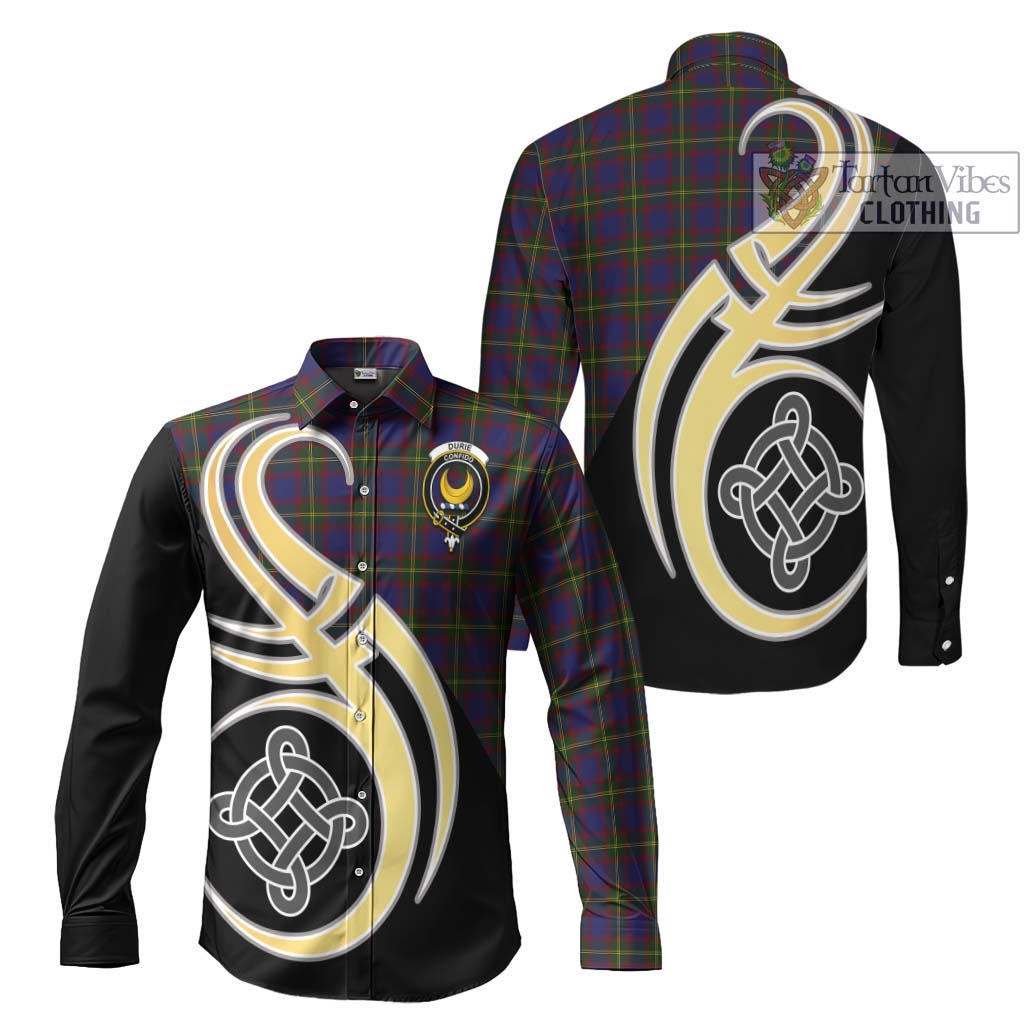 Durie Tartan Long Sleeve Button Shirt with Family Crest and Celtic Symbol Style Men's Shirt S - Tartan Vibes Clothing