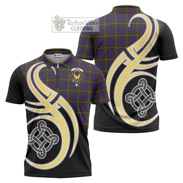 Durie Tartan Zipper Polo Shirt with Family Crest and Celtic Symbol Style