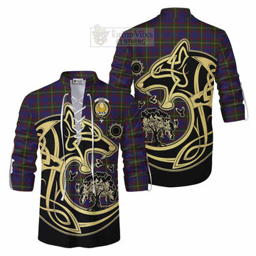 Durie Tartan Ghillie Kilt Shirt with Family Crest Celtic Wolf Style Men - Tartan Vibes Clothing