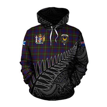 Durie Crest Tartan Cotton Hoodie with New Zealand Silver Fern Half Style Pullover Hoodie XS - Tartan Vibes Clothing