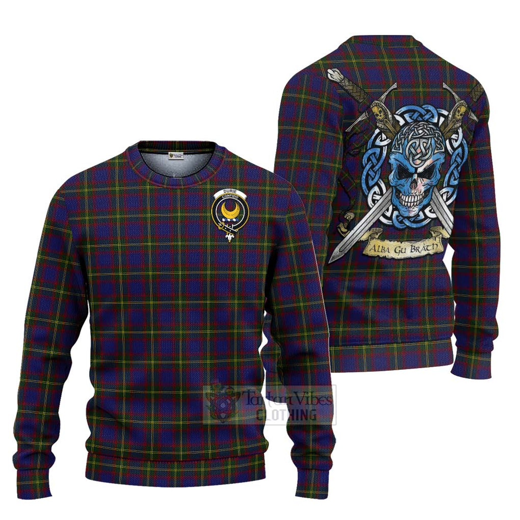 Durie Tartan Ugly Sweater with Family Crest Celtic Skull Style Unisex - Tartan Vibes Clothing