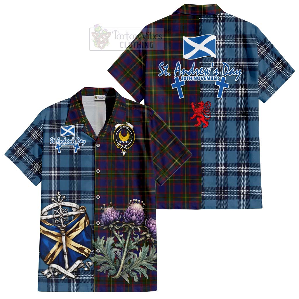 Durie Tartan Hawaiian Shirt Happy St. Andrew's Day Half Tartan Style Kid - Tartan Vibes Clothing