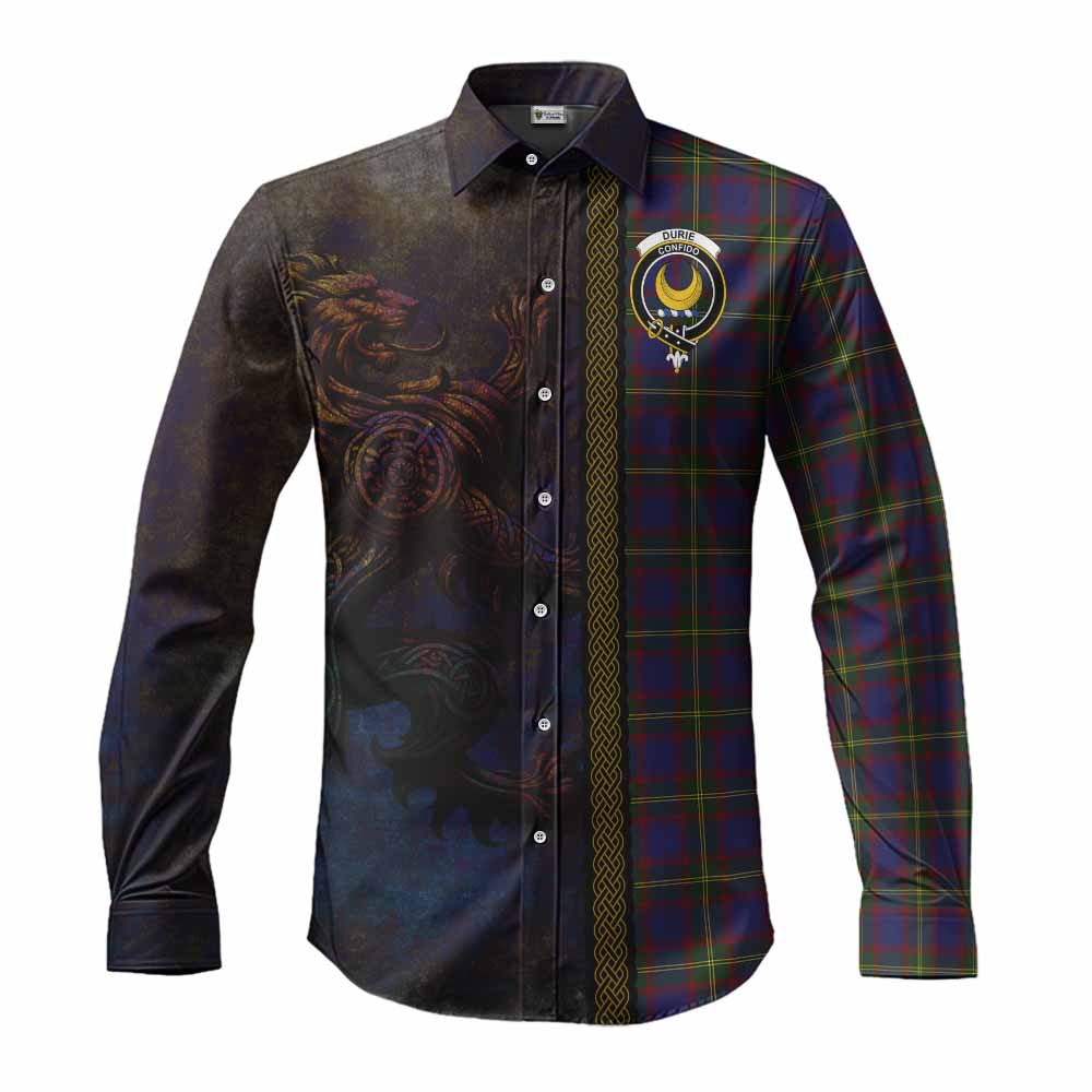 Tartan Vibes Clothing Durie Tartan Family Crest Long Sleeve Button Shirt Alba Gu Brath Be Brave Lion Ancient Style