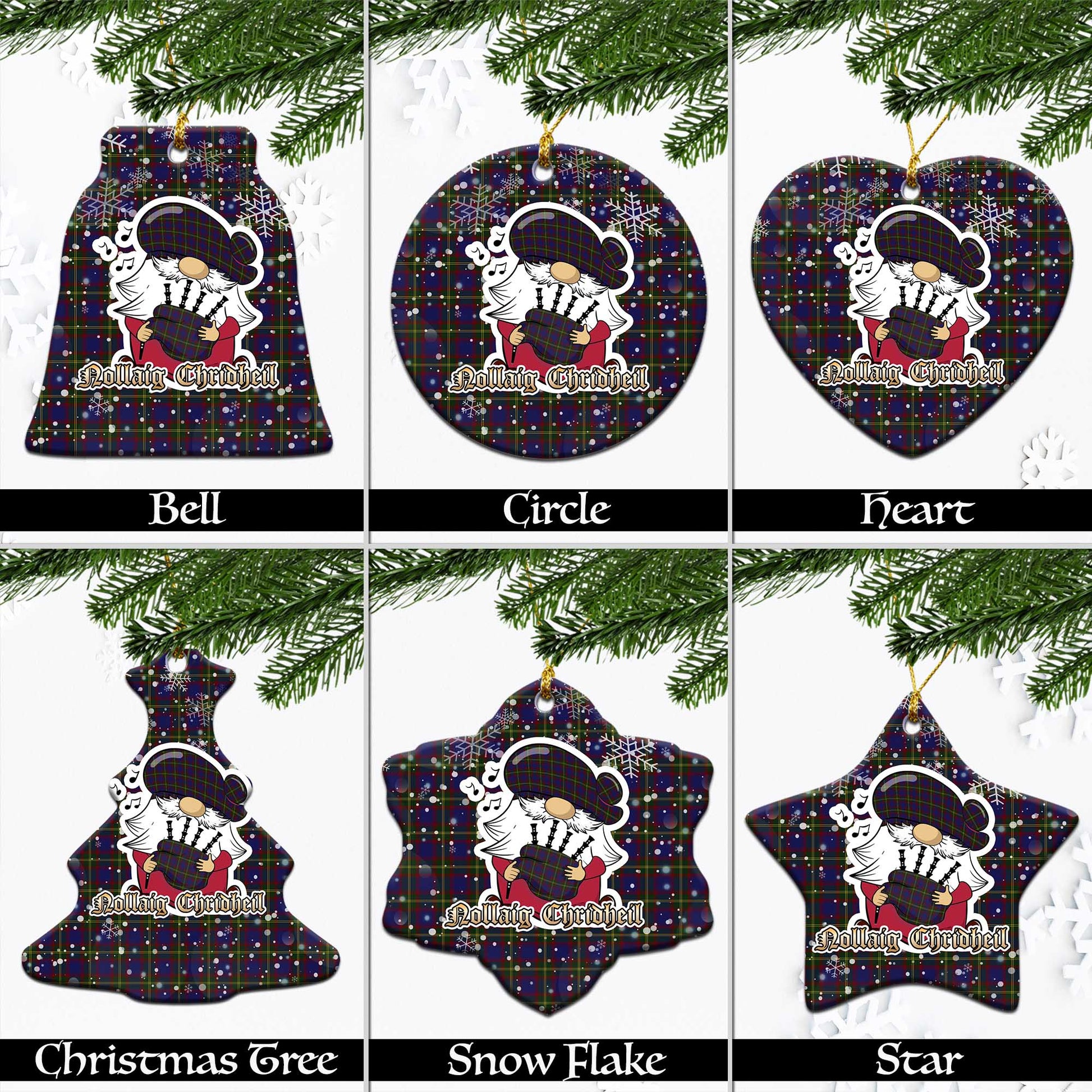 Durie Tartan Christmas Ceramic Ornaments with Scottish Gnome Playing Bagpipes Ceramic - Tartan Vibes Clothing