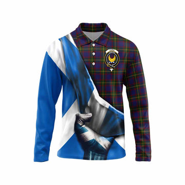 Durie Tartan Long Sleeve Polo Shirt with Family Crest Scotland Patriotic Style Unisex - Tartan Vibes Clothing